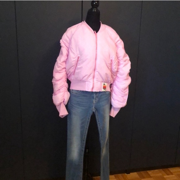 Great pink Bomber jacket by Zara special collab collection with purple magazine. - Picture 2 of 5